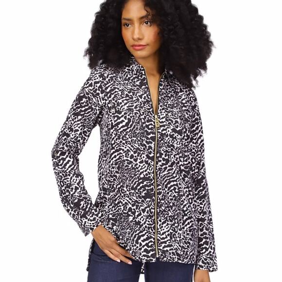 Michael Kors Animal Print Zip Front top black white - P (2) - Picture 1 of 12